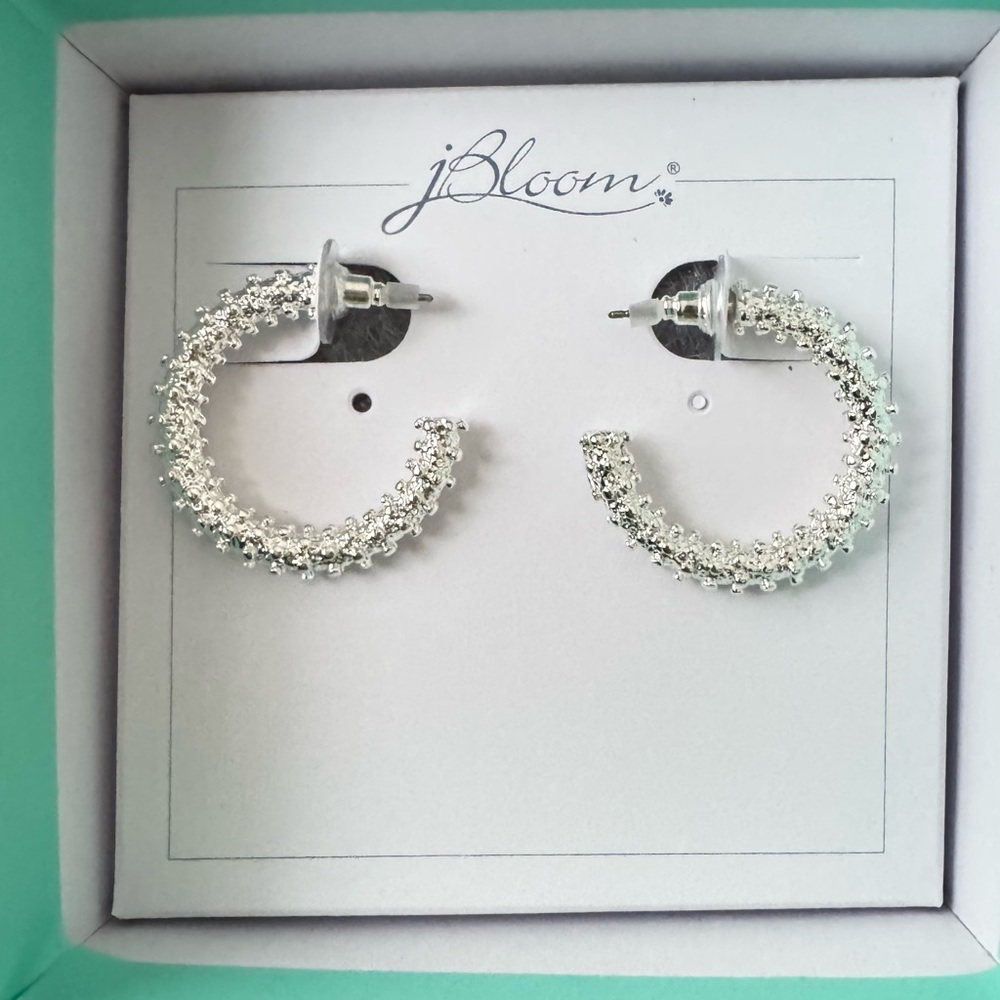 Bloom Jewelry Textured Silver Hoop Earrings Elegant Party Accessory #jewelry